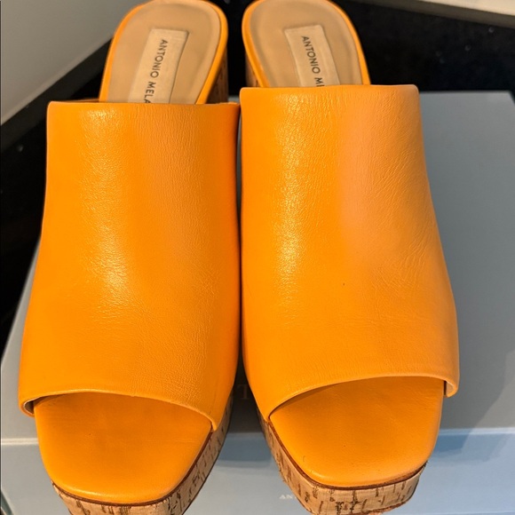 *Antonio Melani SARAYYAA Pale Peach Orange Cork Open Toe Heels Chunky Platforms - Picture 6 of 16
